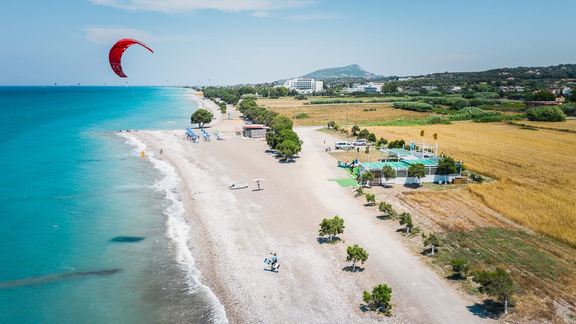 Rhodos Theologos: An der Kite- und Wing/Windsurf Station findet man ausreichend Platz