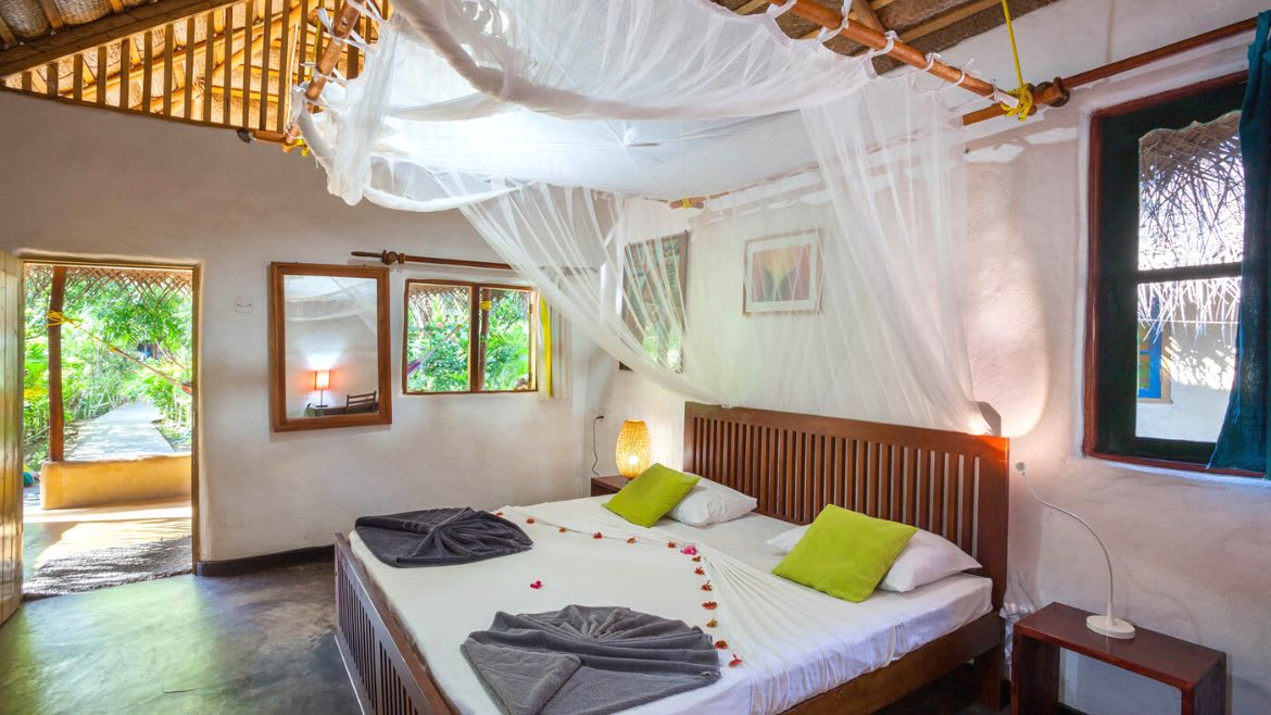 Kalpitiya: Gemütliches Doppelbett in den Cabanas Kalpitiya: Gemütliches Doppelbett in den Cabanas