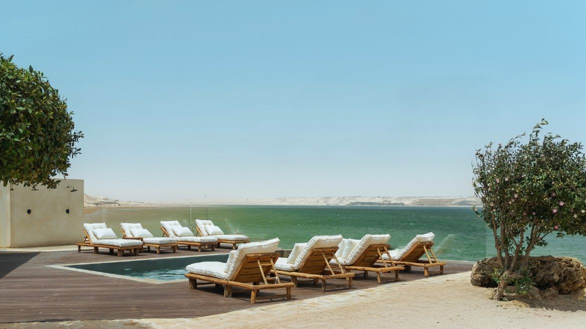 Dakhla: Poolbereich mit Lagunenbereich Dakhla: Poolbereich mit Lagunenbereich