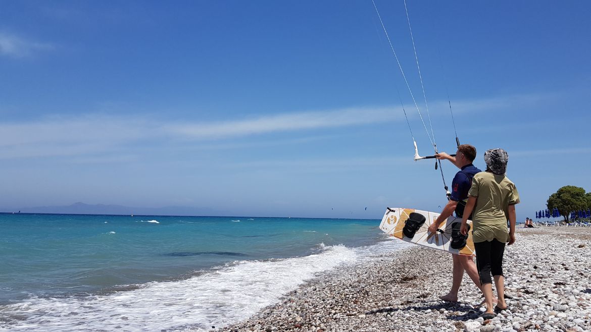 Rhodos Theologos: Schulungsbild an der Kite- und Wing/Windsurf Station Rhodos Theologos: Schulungsbild an der Kite- und Wing/Windsurf Station
