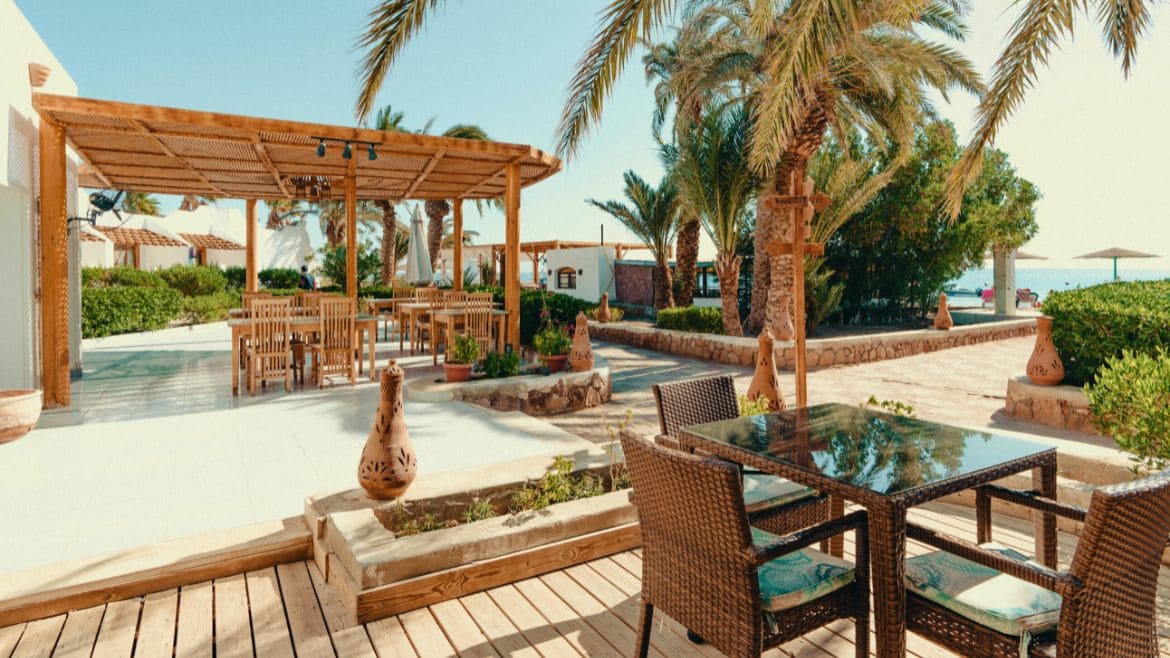 Soma Bay: Essbereich der Strand Bungalows Soma Bay: Essbereich der Strand Bungalows